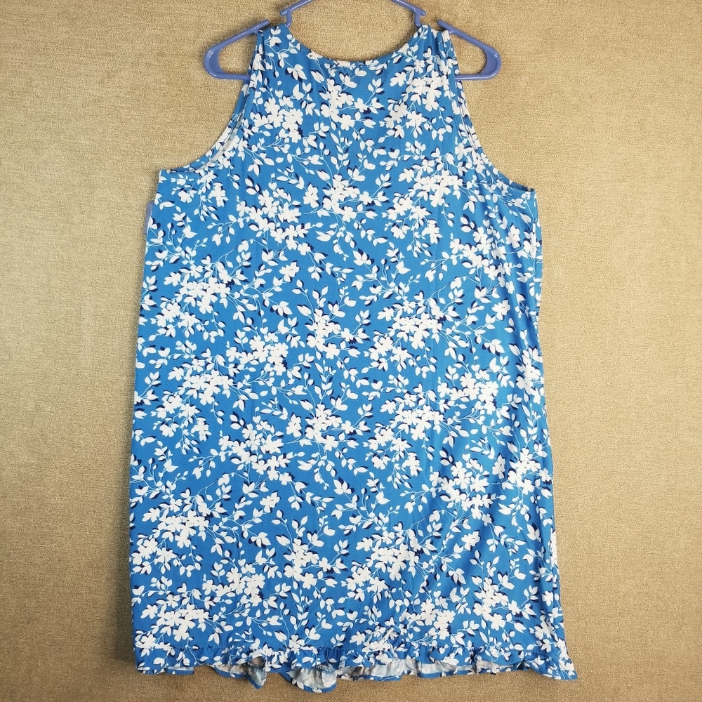 NWT Draper James Bright Floral Shift Dress SZ L XL Blue White Flounce Hem (D22) - Picture 3 of 11